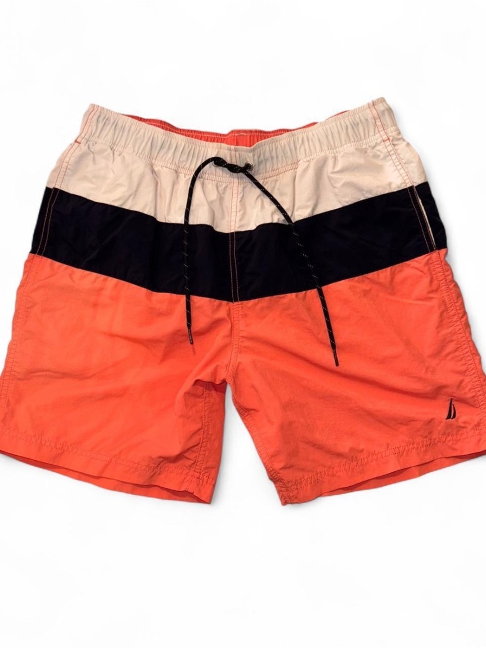 Nautica Coral, Black & Cream Colorblock Swim Trunks